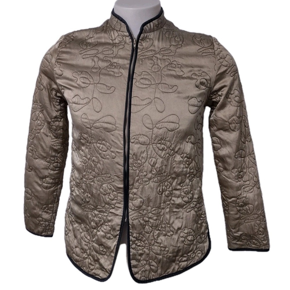 French Laundry Silk Blend Jacket Women's Small Full Zip Quilted Japanese Style
